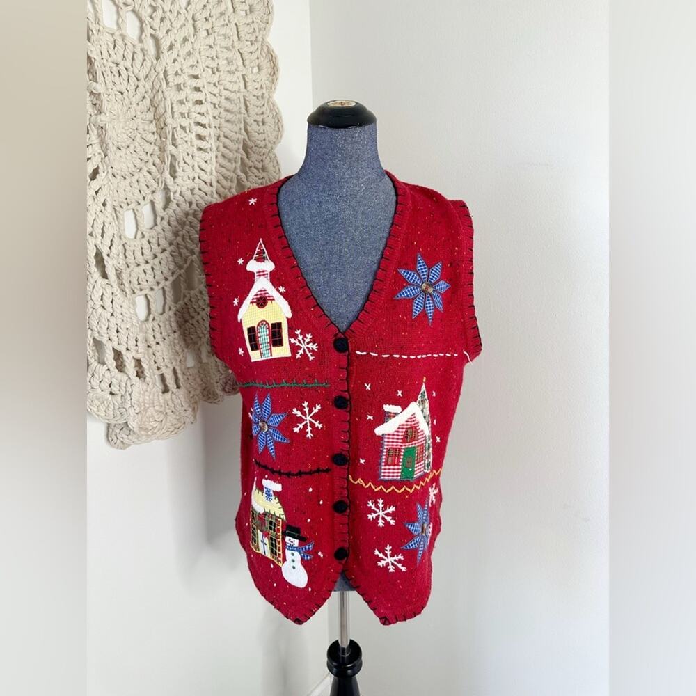 Vintage Y2K 90s Christmas Red Sweater Vest Size Medium